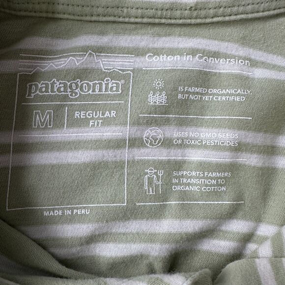 Patagonia Polo Shirt Men’s Medium Green White Striped Short Sleeve Regular Fit - Picture 6 of 11